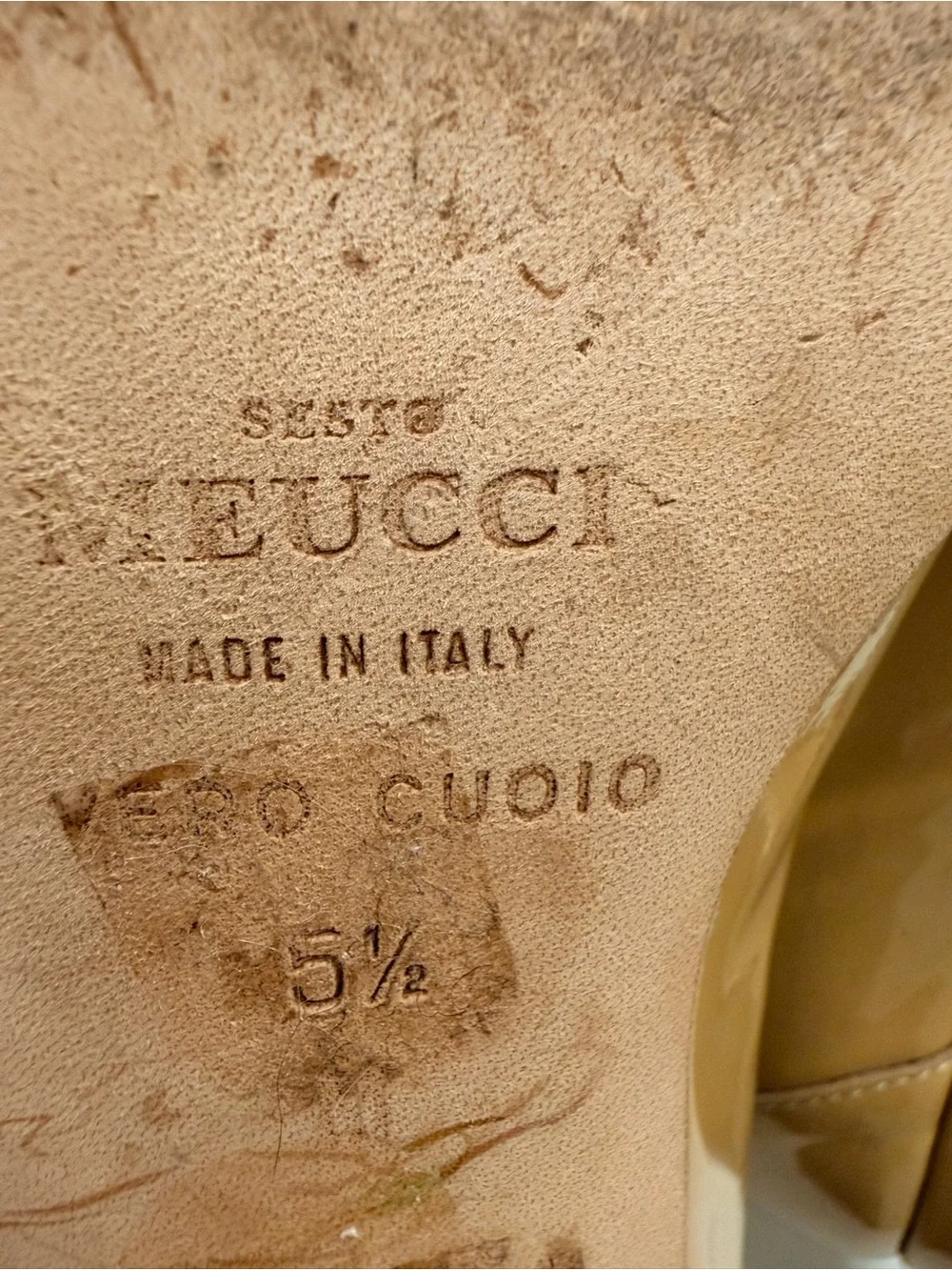 Sesto Meucci Nude Patent leather pumps  with Bronze Bead Pom-Poms